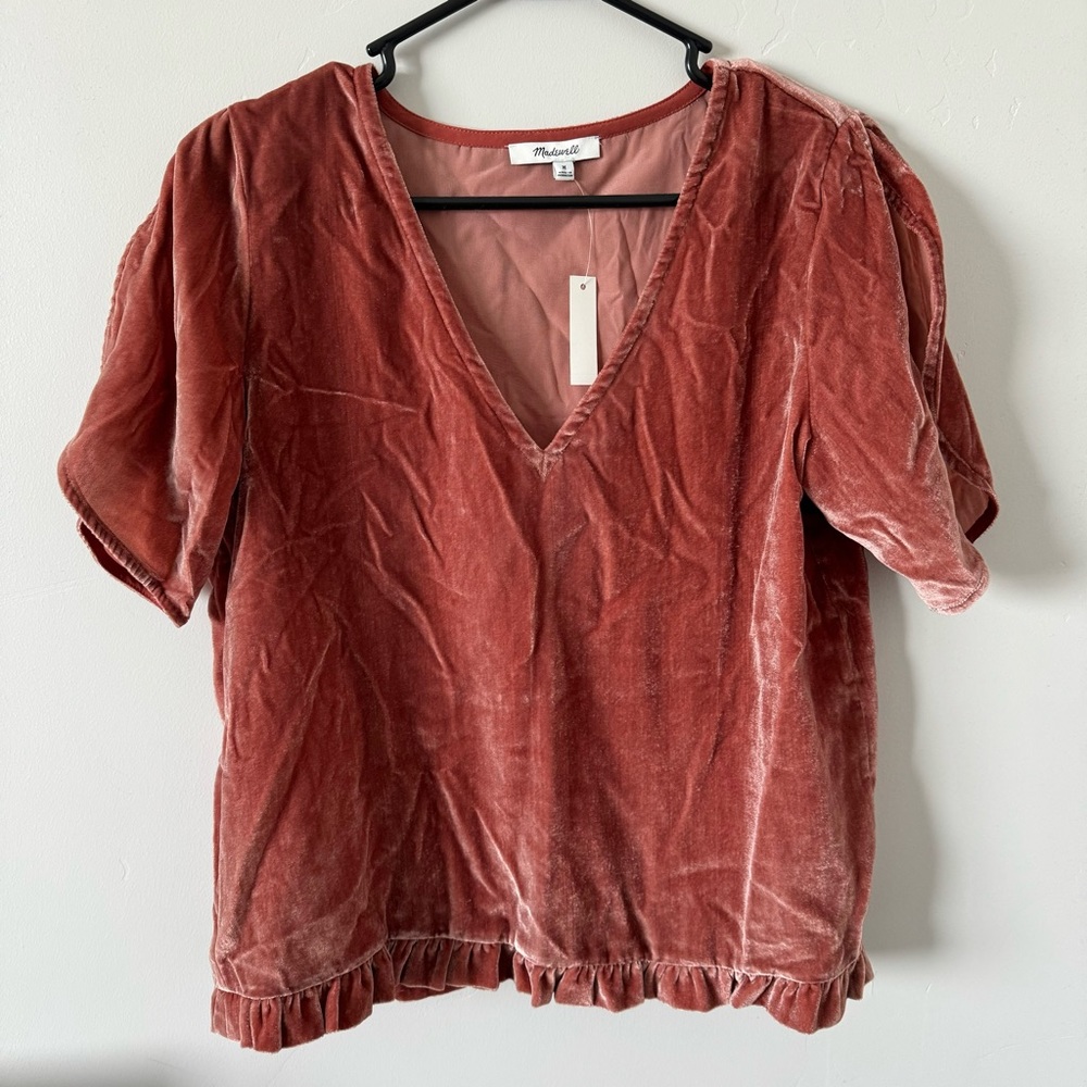 Madewell Red Velvet Blouse